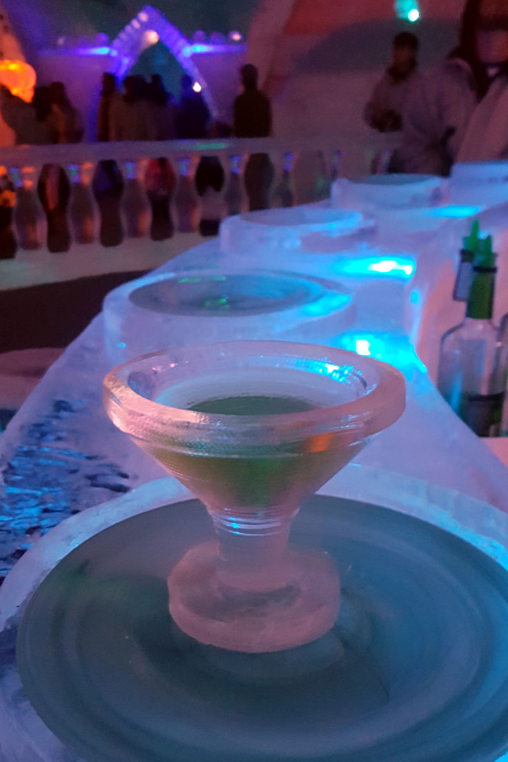 11 Pretty Awesome Things to Do in Fairbanks: Have a drink in an ice glass at the Aurora Ice Museum