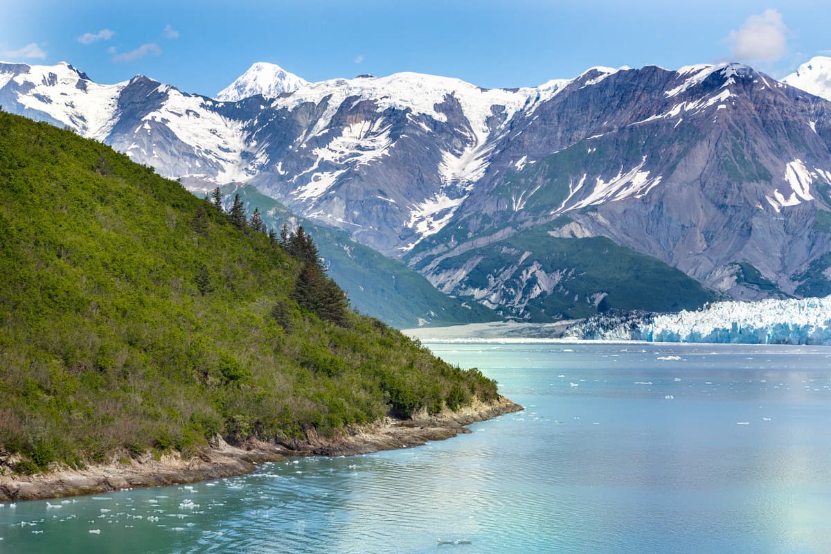 A scenic view from a ship of the Glacier Bay National Park