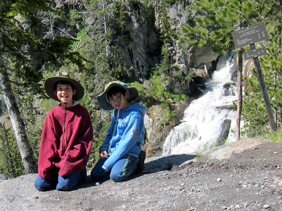 Our junior rangers at Mystic Falls, Yellowstone