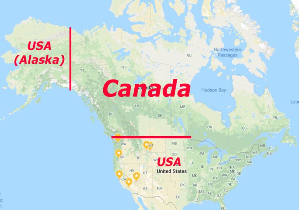 There's a whole lot of Canada between Alaska and the Lower 48