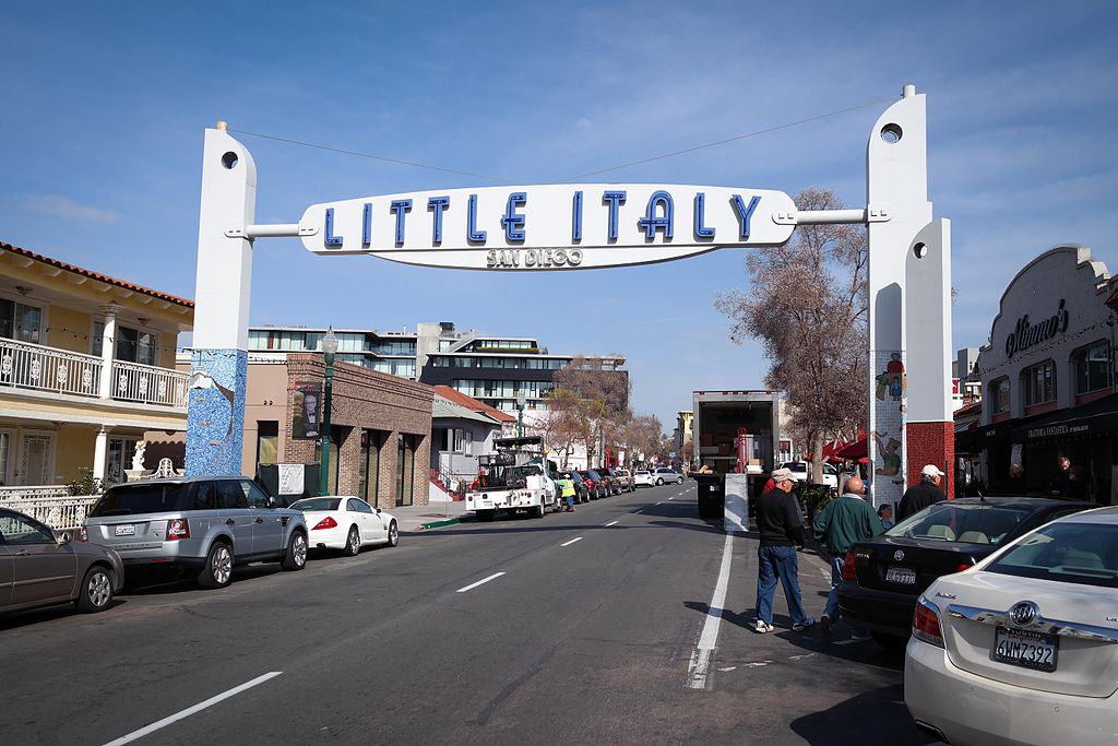 The Little Italy sign in San Diego's Little Italy neighborhood