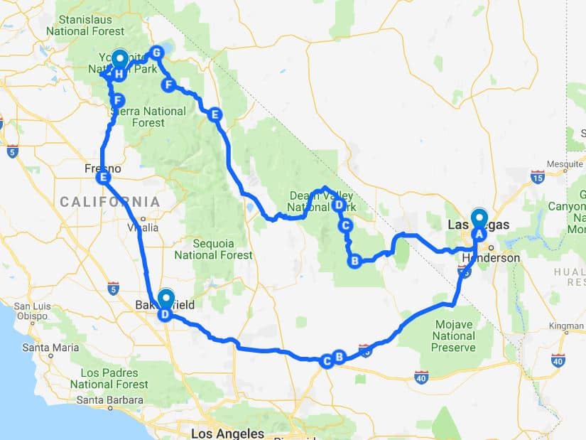 Driving from Las Vegas to Yosemite