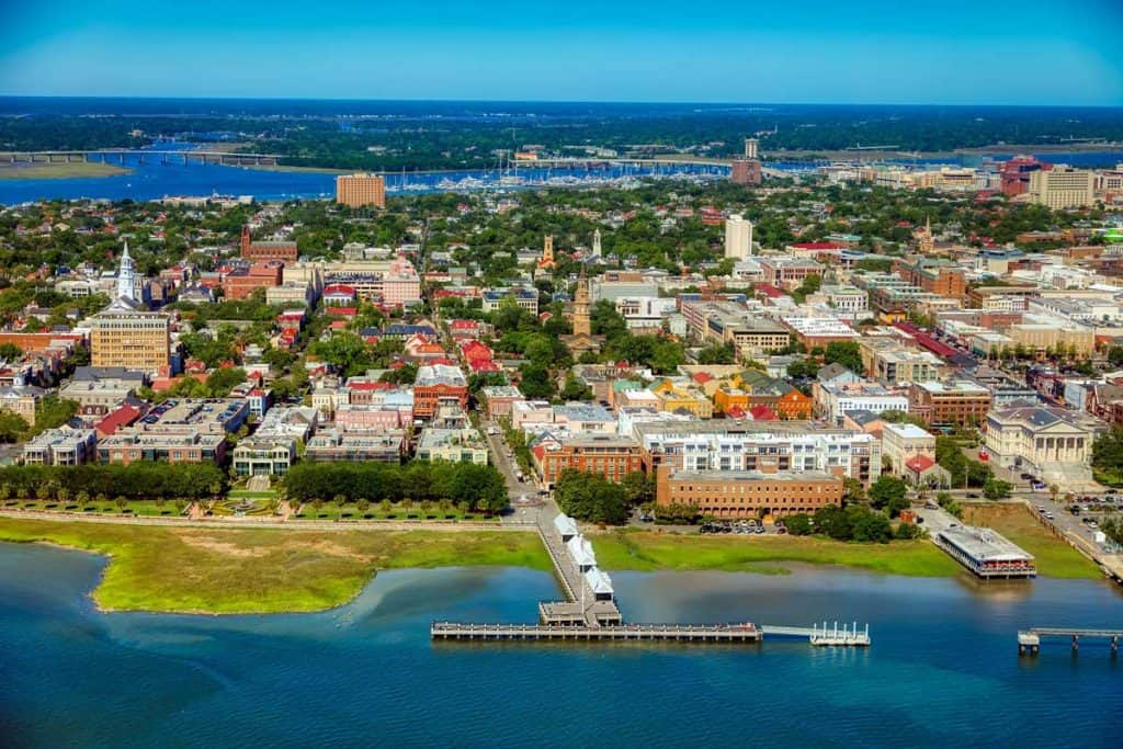 Aerial photograph of City proper in Charleston, South Carolina