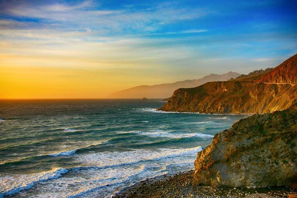 The coastline of Northern California at dusk