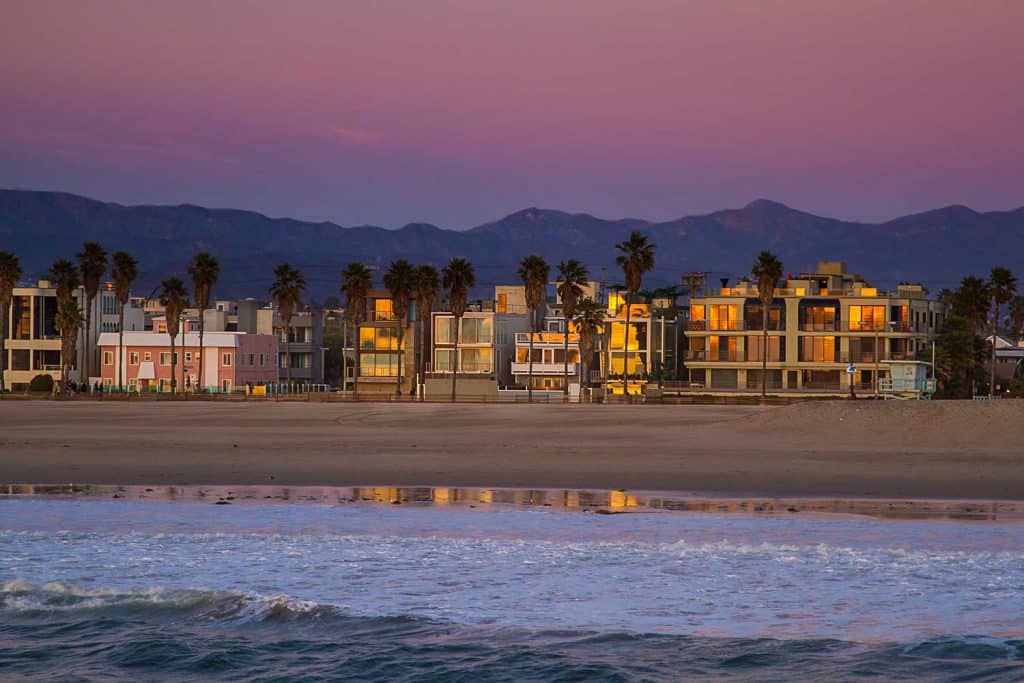 Houses on the Venice Beach at the end of a sunset