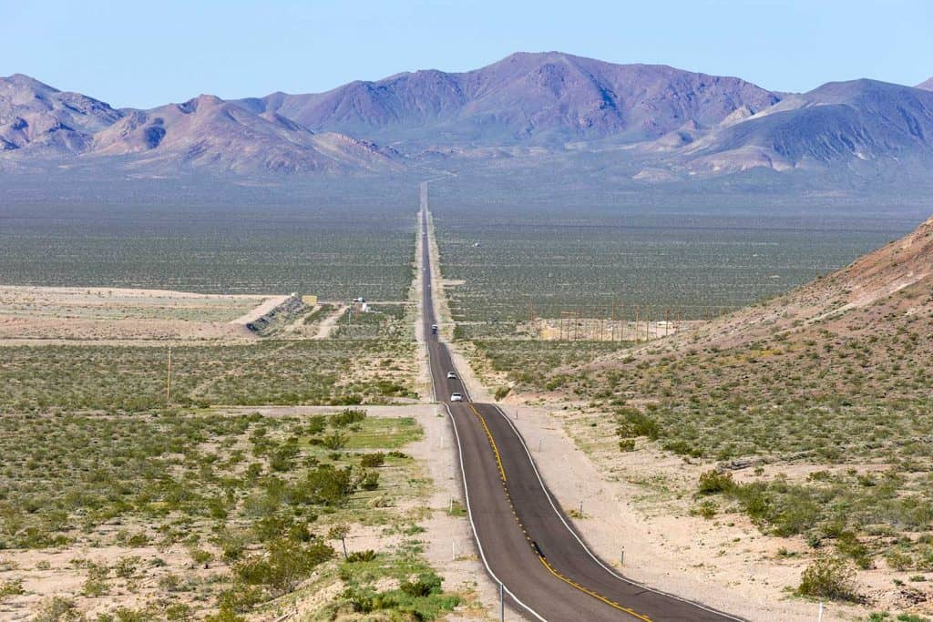 Panoramic view of State Route 374 runing from Beatty Nevada to Death Valley