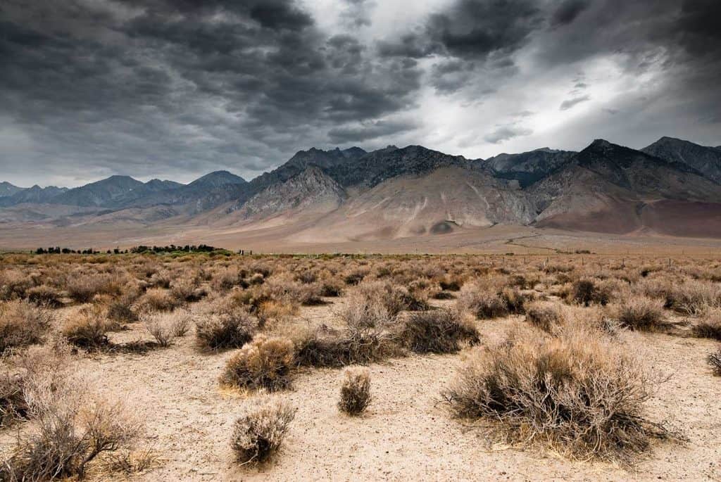 Panoramic view of dark clouds in Death Valley National Park
