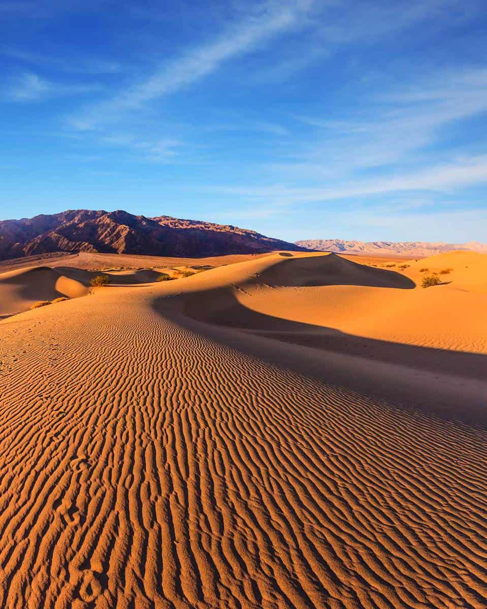 Sunrise in the desert of Mesquite Flat Death Valley