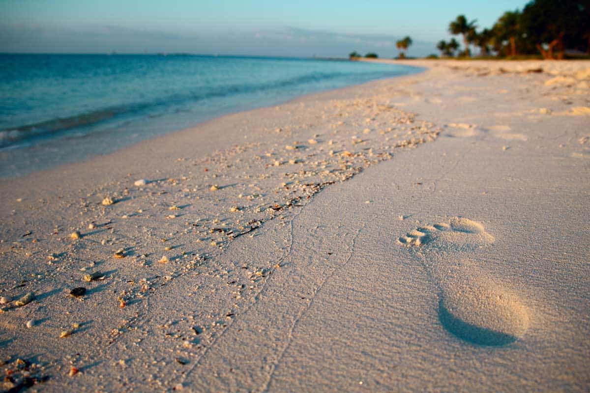 Footprints in the sand at Sombrero beach, Florida
