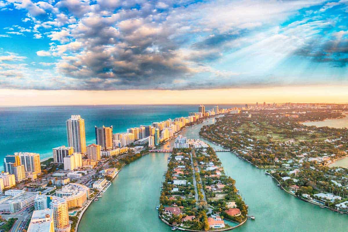 Aerial shot of the beautiful Miami, Florida