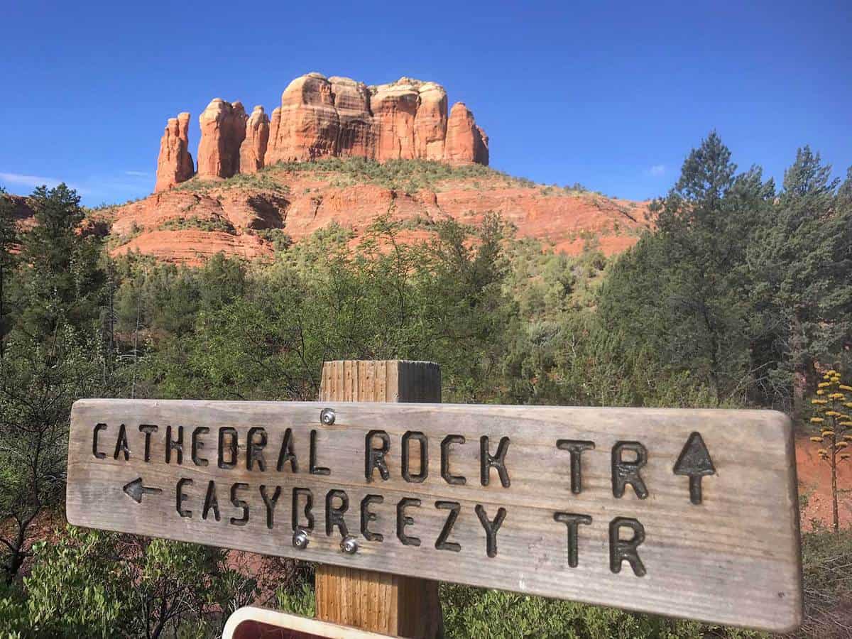 Trail sign for Cathedral Rock in Sedona, Arizona