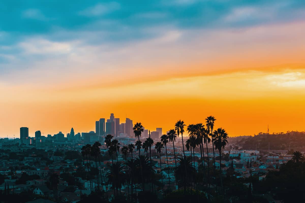 A sunset photo of downtown Los Angeles