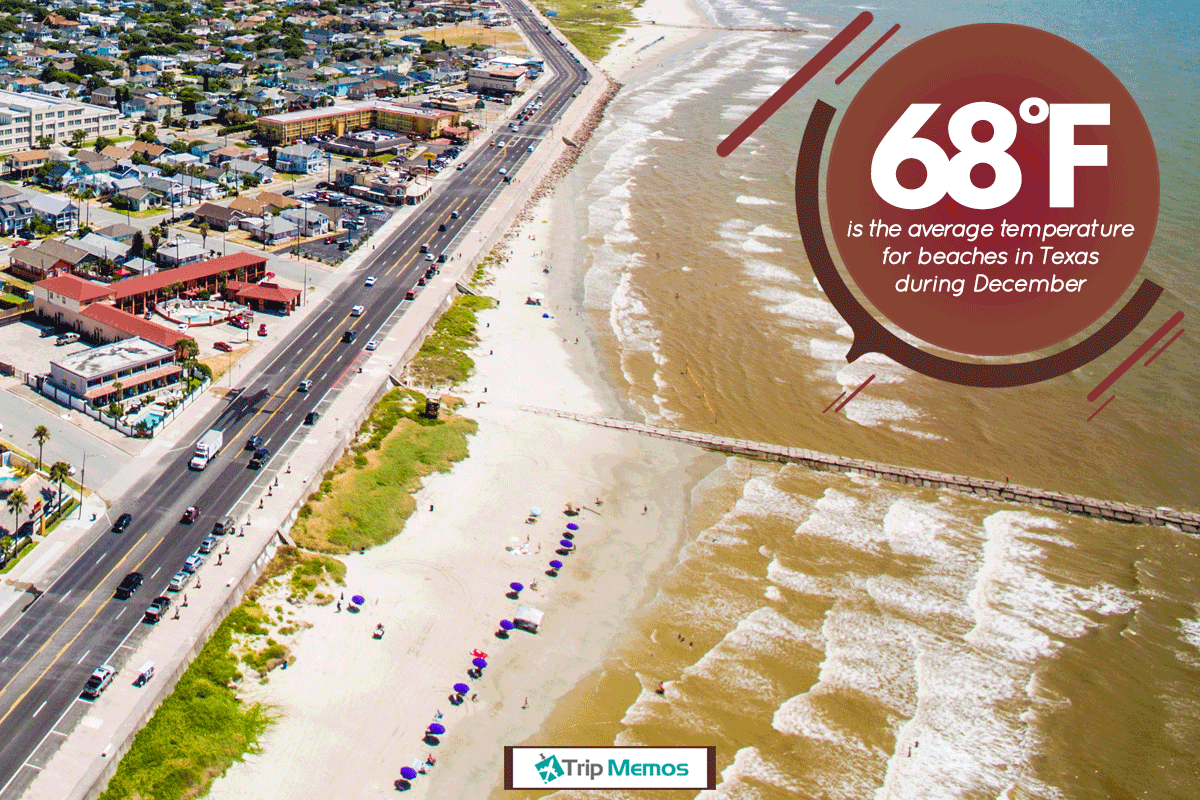An aerial view of Galveston, Texas sea wall and beach, Are Texas Beaches Warm In December?
