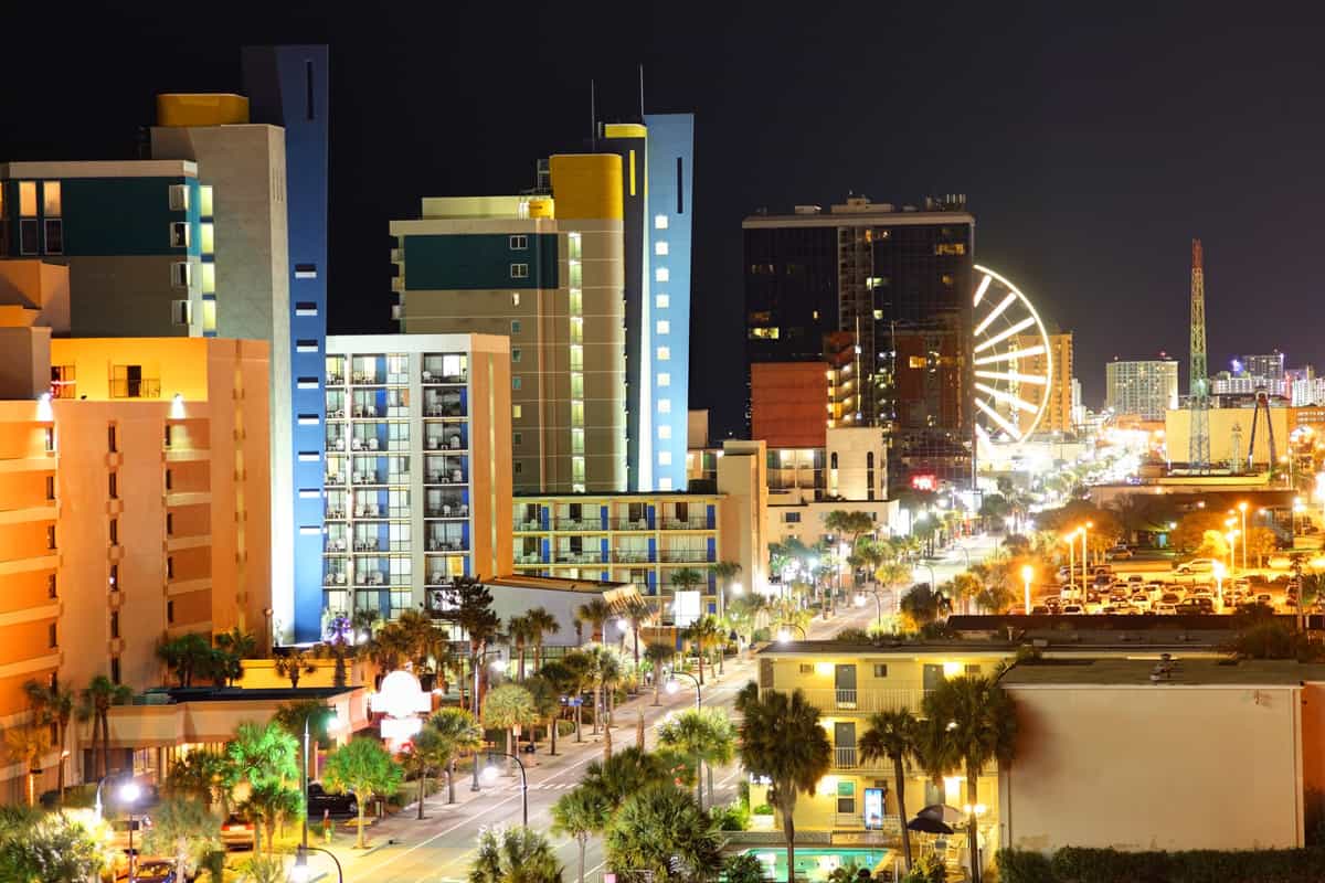 The coastal city of Myrtle beach photographed at night