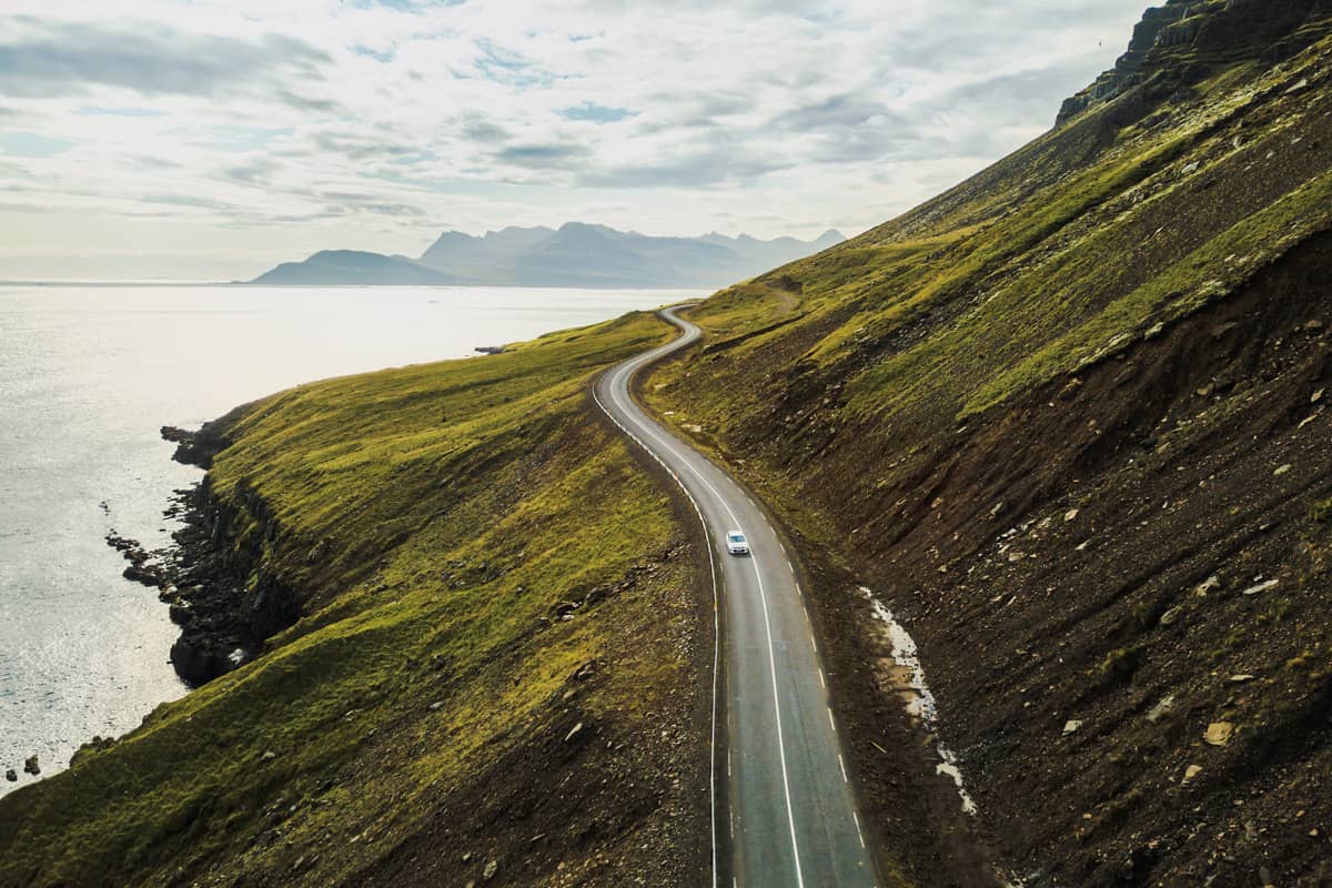 A long and beautiful coastal road in Iceland