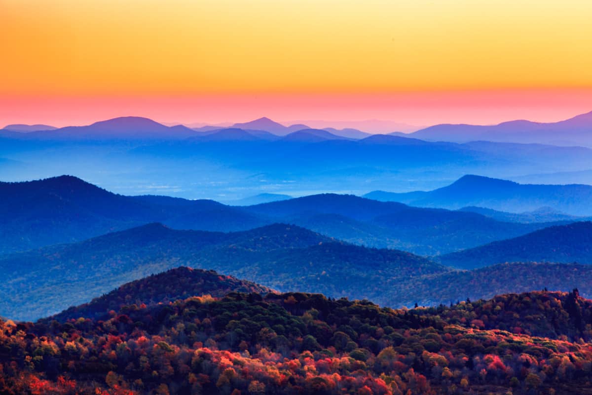Gorgeous blue ridge Appalachian mountains in North Carolina