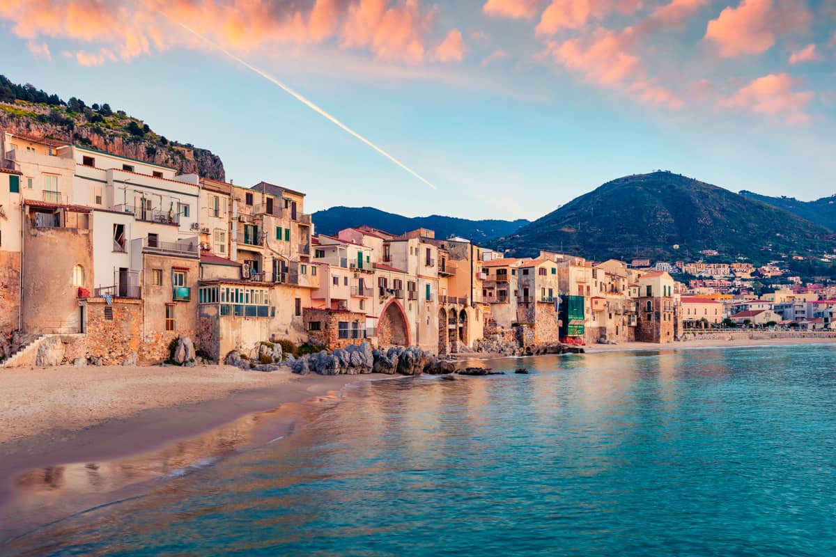 The beautiful beach town Cefalu town, Sicily, Italy, Europe