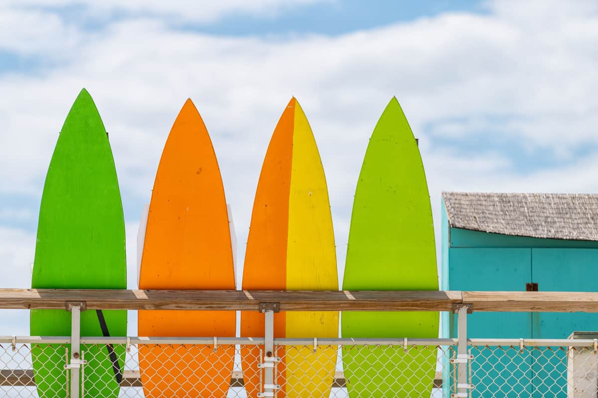 Bright colored surfboards