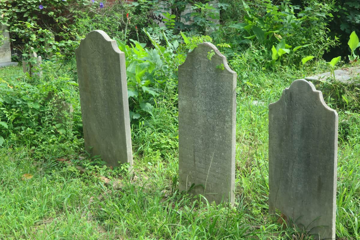 Charleston, South Carolina USA September 3, 2022 Row of Old Tombstones at Unitarian Cemetery