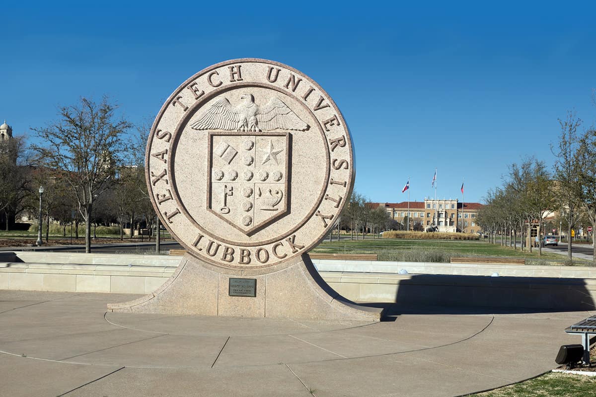 Texas Tech University Seal made of red marble in Lubbock, United States