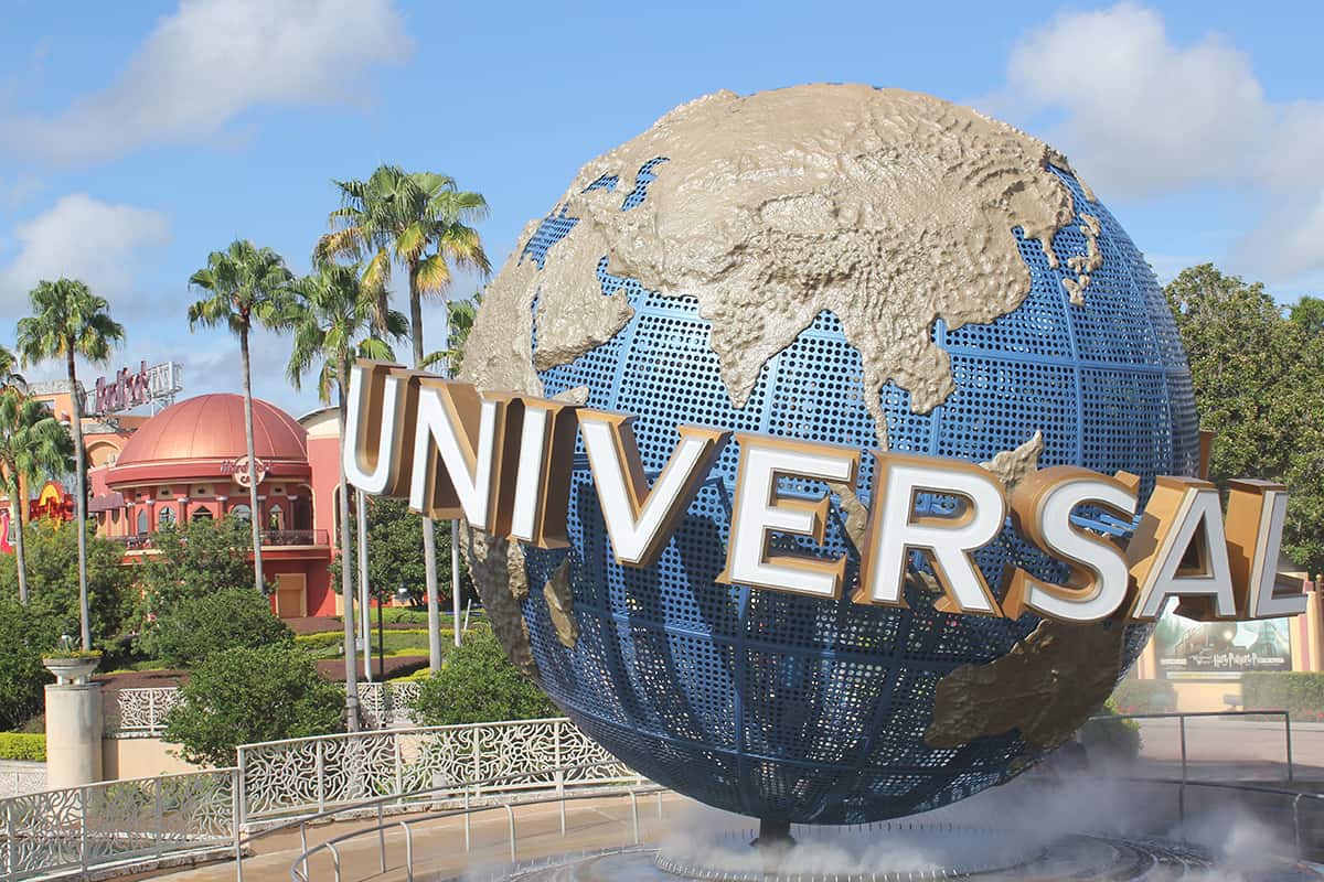 Universal Studios globe is located at the theme park entrance