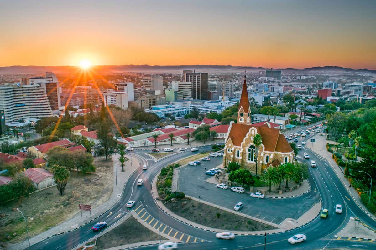 aerial view Namibias capital sunset Windhoek