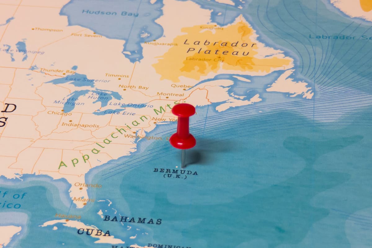 A Red Pin on Bermuda of the World Map