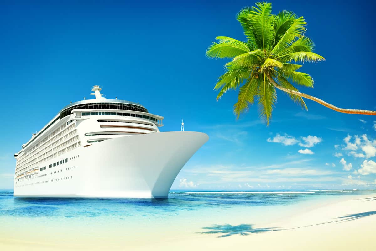 Cruise Ship Beach Sea Palm Tree Concept
