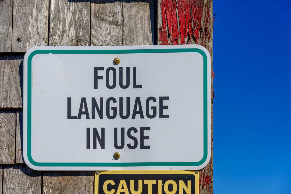 Street sign warning of offensive language like you would see for karen's diner
