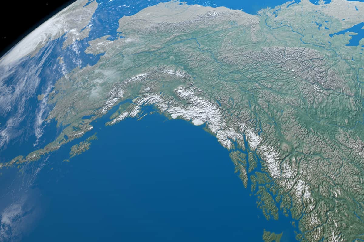 Gulf of Alaska in planet earth, aerial view from outer space