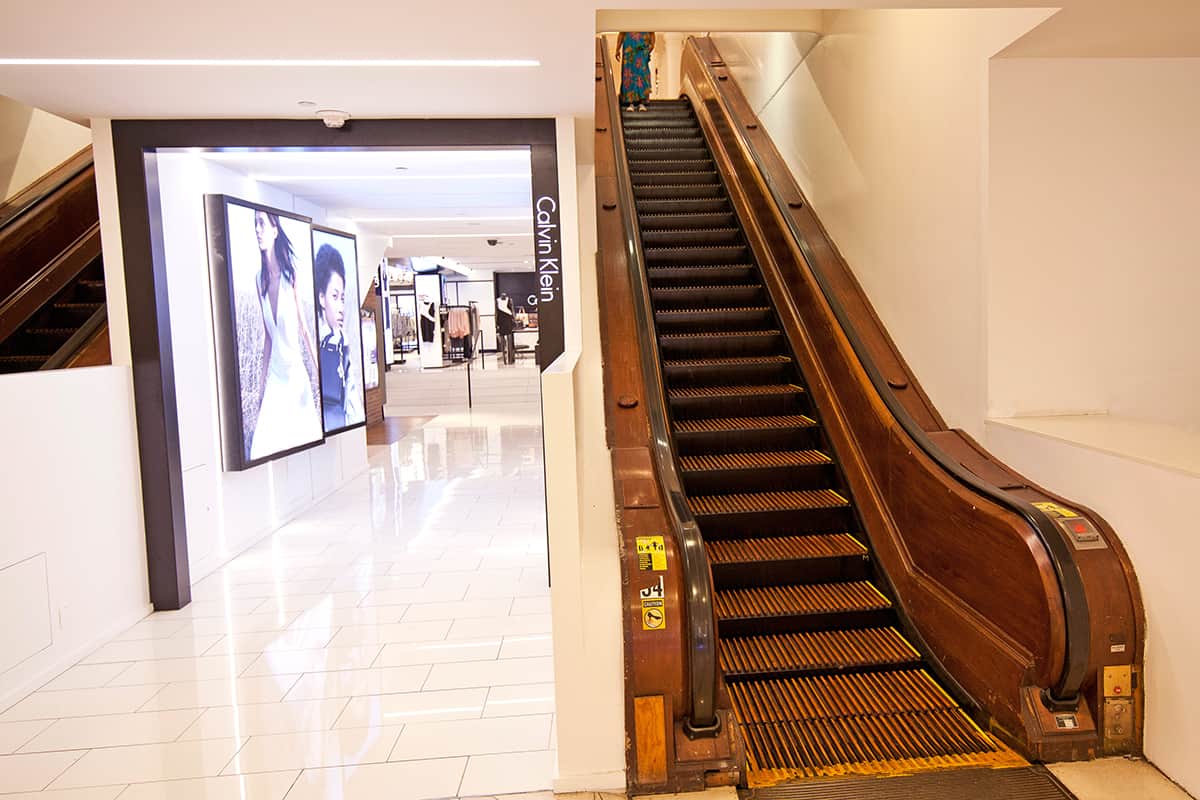 Macy's historical wooden escalators in Manhattan