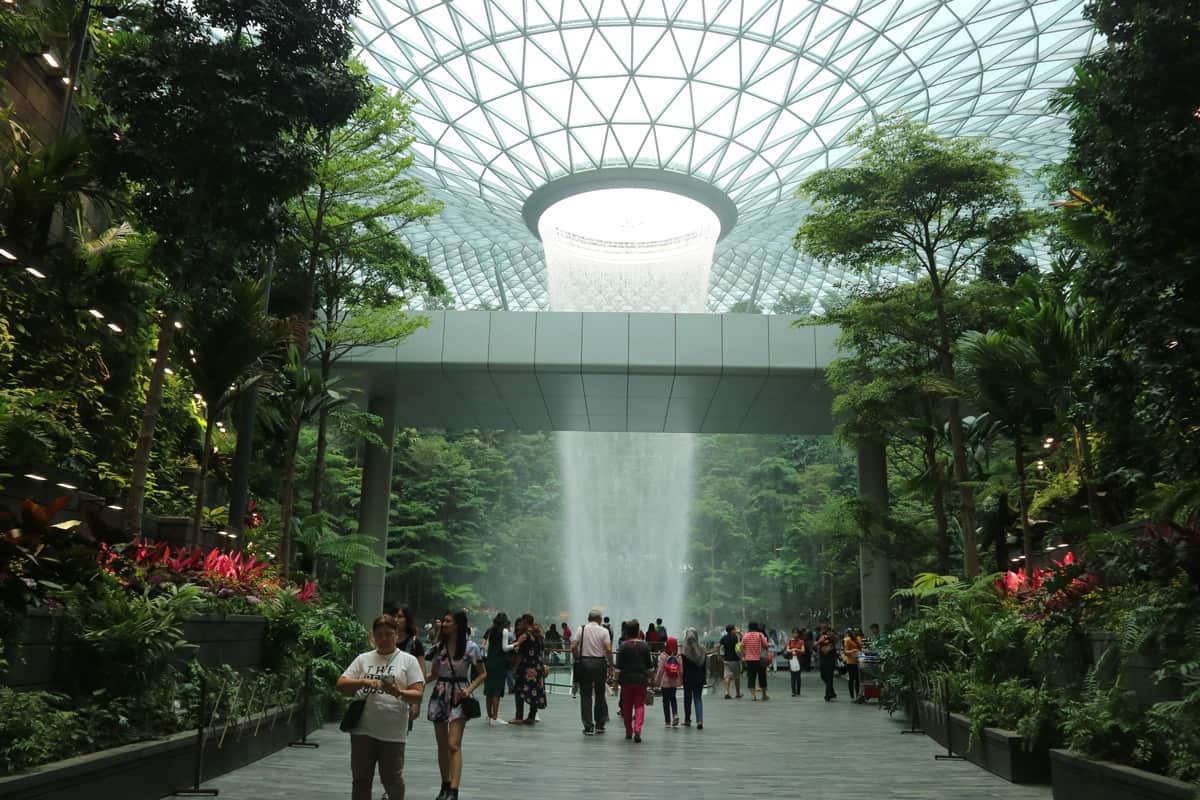 Many tourists come to Jewel at Changi International Airport to enjoy the view from such a huge artificial w