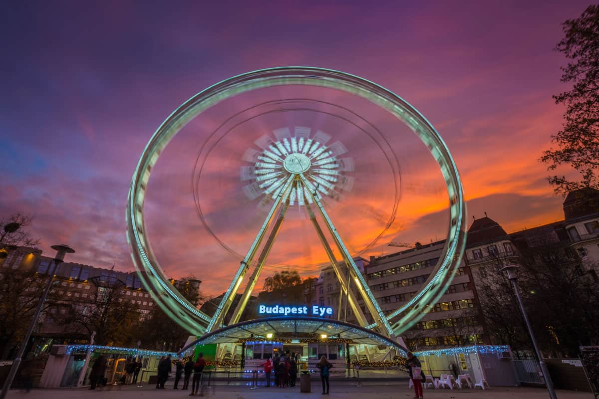 The famous Budapest Eye ferris wheel in Elisabeth square