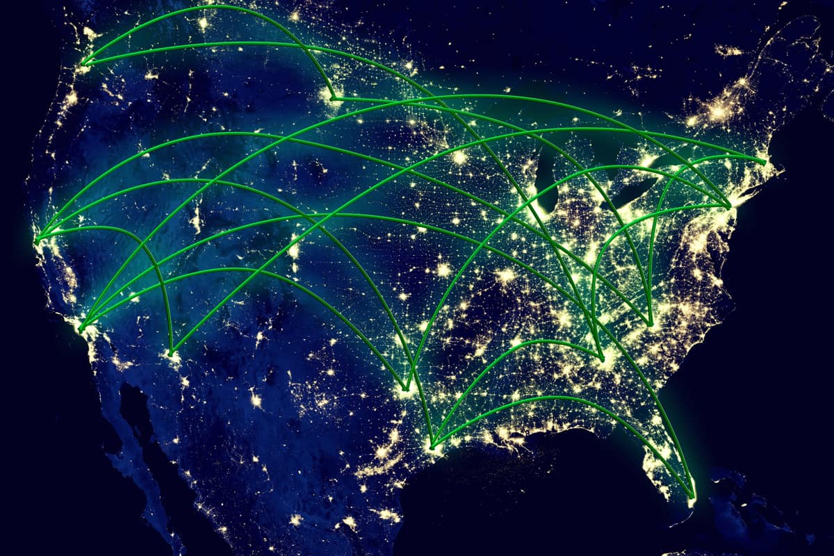 United States network night map from space. Elements of this image furnished by