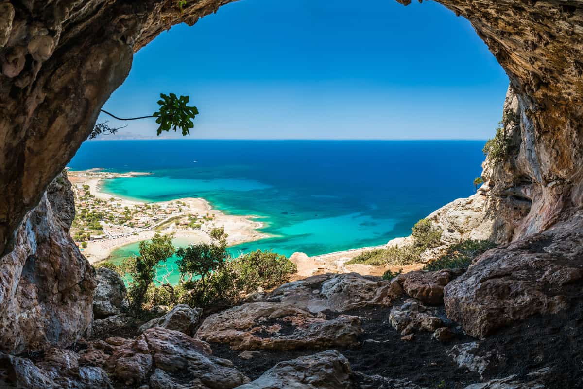 beautiful blue clear sky and ocean, Greece, Crete