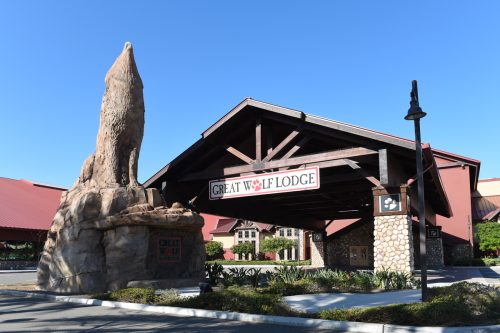 A huge carving of a wolf in front of Great Wolf Lodge Maryland, Get Ready for a Wild Adventure: Great Wolf Lodge Maryland Set to Open