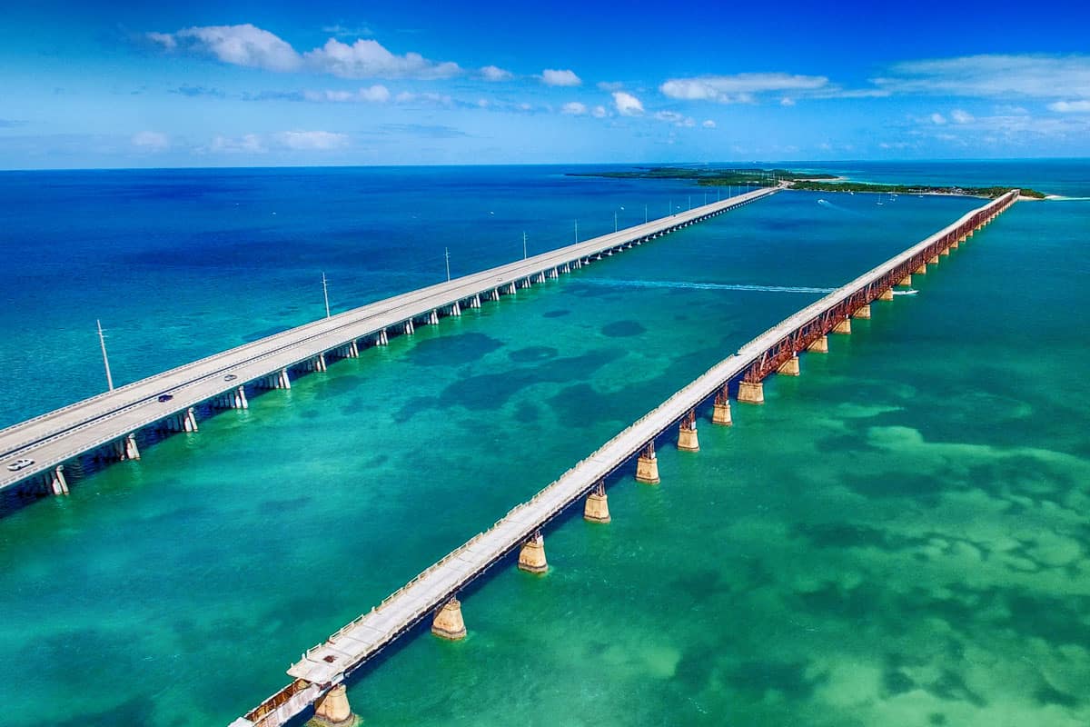 Aerial view of Bridge connecting Keys, Florida.
