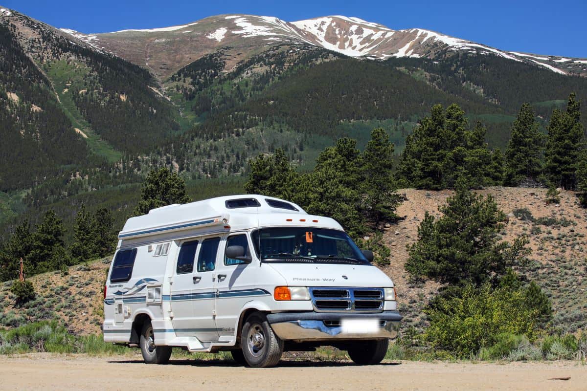 Class B Motorhome Produced by Canadian Company Pleasure-Way Industries (Originally - Dodge Ram 3500) With Mountains In The Background