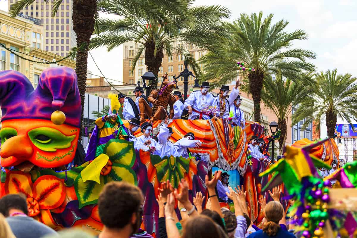 Mardi Gras celebration through the streets of New Orleans