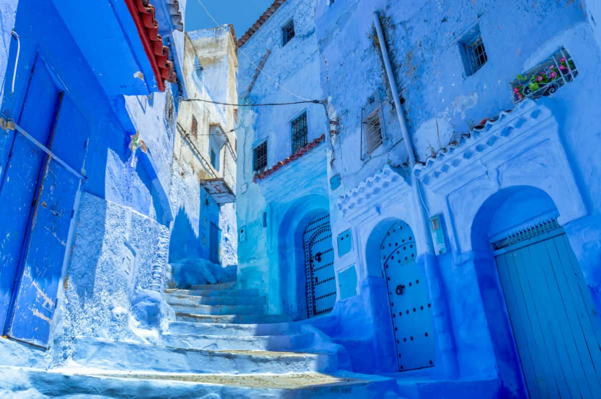 Street in the blue city of Chefchaouen in Morocco
