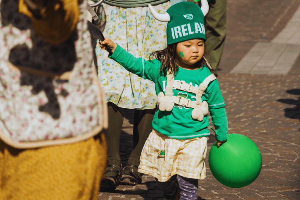JAPAN Unidentified child joins the parade for St. Patrick's Day at Motomachi street
