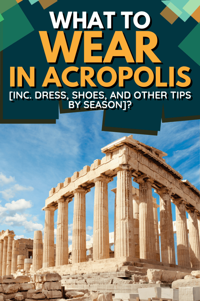 What To Wear In Acropolis [Inc. Dress, Shoes, And Other Tips By Season], Woman Traveler with backpack Enjoying great view of the ancient Greek Acropolis with flag in hands
