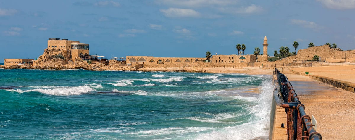 A panorama of quay in the ancient city of Caesarea, Israel
