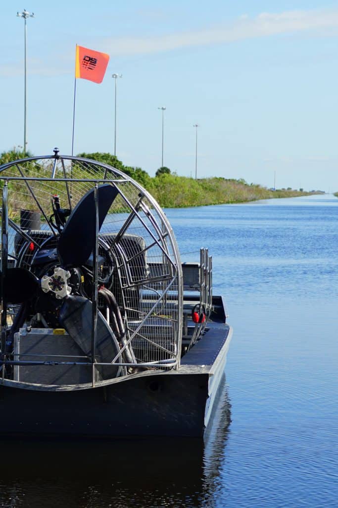 An airboat that carry passengers on the swamp tour