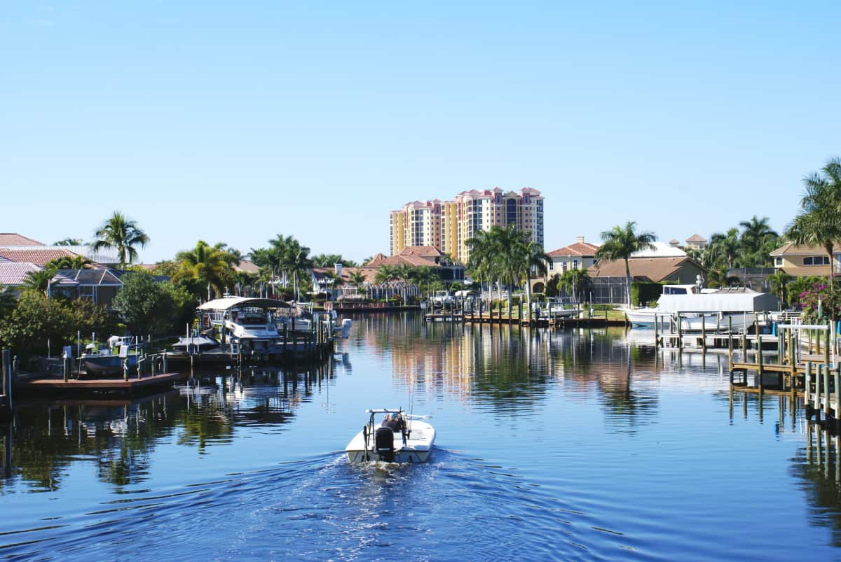 Boating along canal in Cape Coral Florida