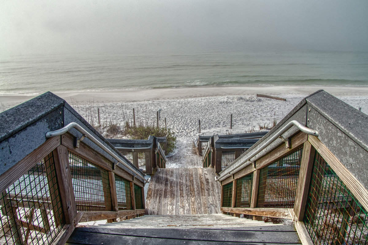 A staircase leading down to the sands of Grayton Beach State Park