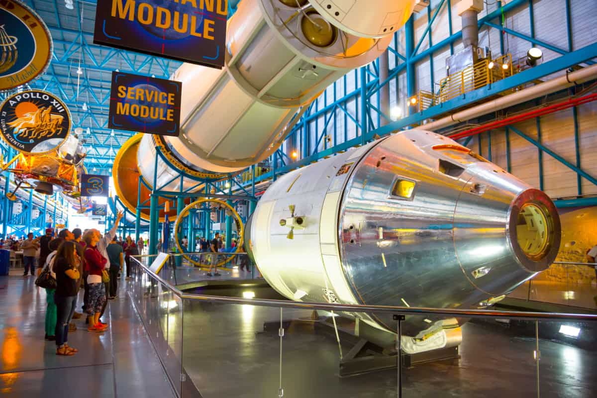 The command module of the Saturn 5 rocket exhibited at the Kennedy Space Center