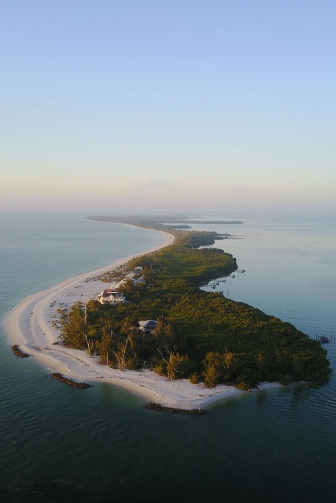 Far aerial shot of Sanibel Island in Florida 