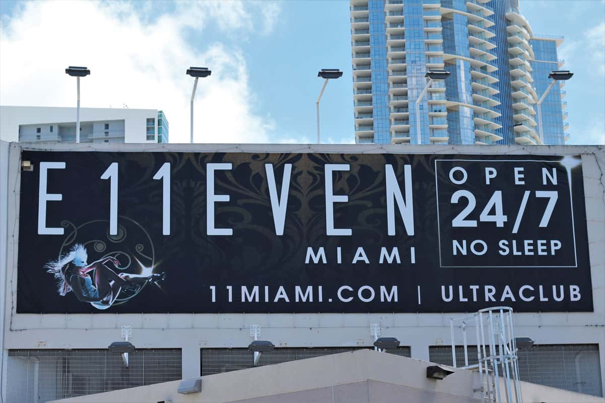 E11EVEN sign. A bar in Miami, Florida