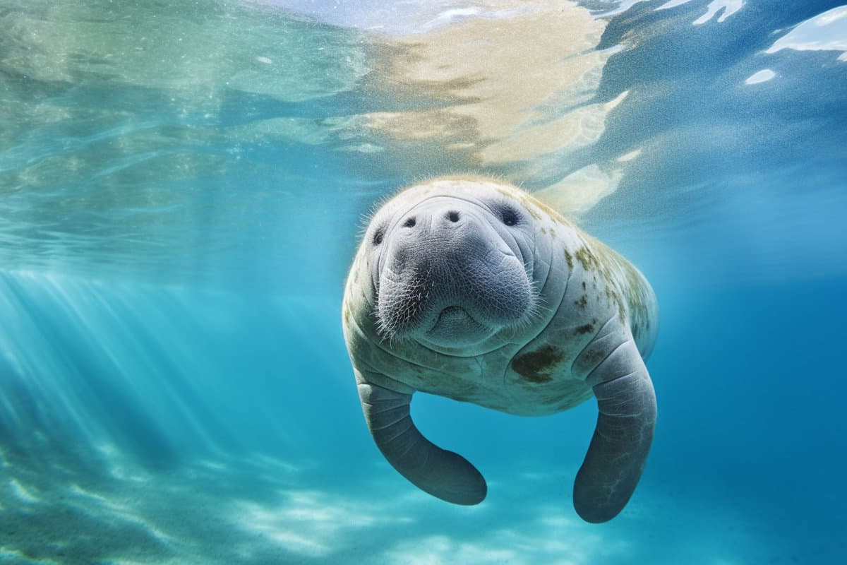Manatee swimming and gliding in the water, Where to See Manatees in Florida